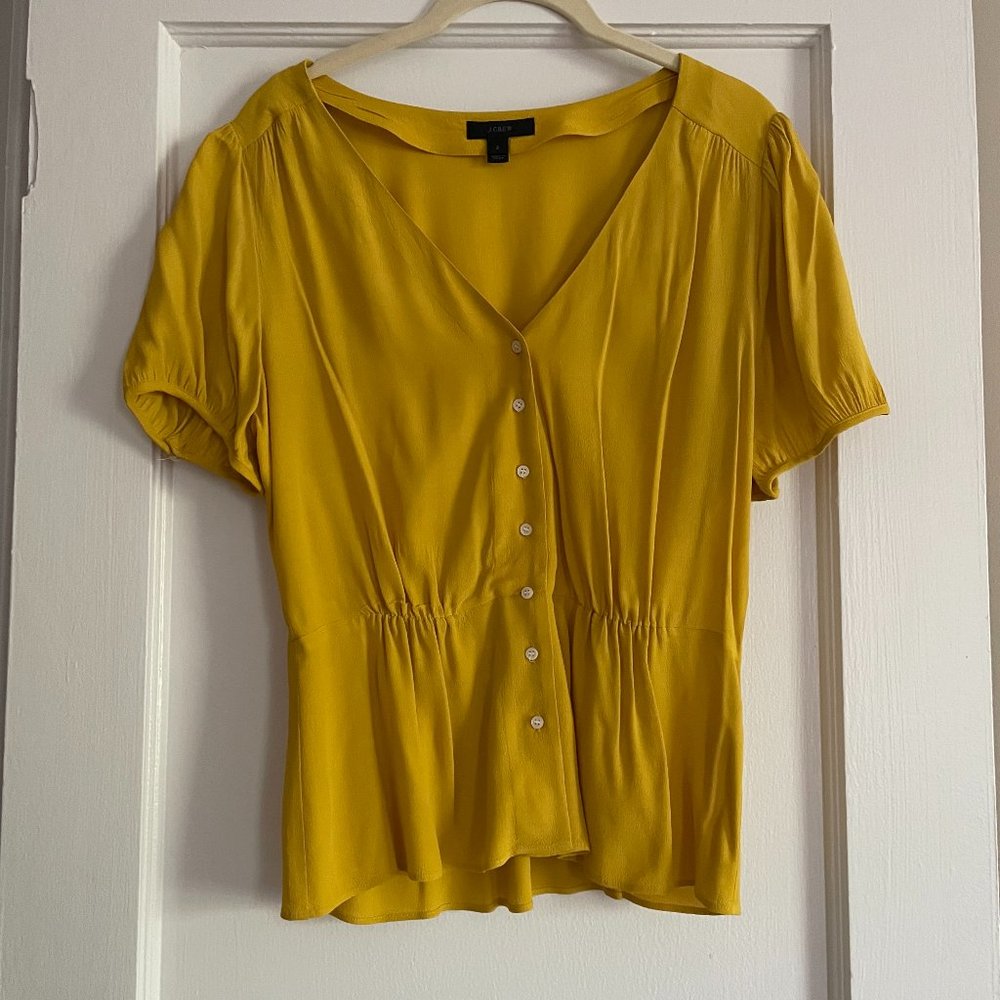 J. Crew Mustard Yellow Peplum Puff Sleeve Blouse